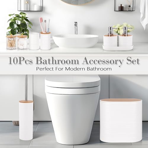 10 PCS White Bathroom Accessories Set with Trash Can Bathroom Accessory - Image 6