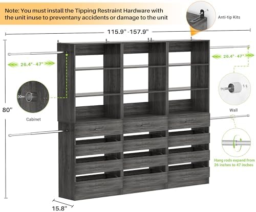Aheaplus Closet System with 12 Drawers, 8.5-11.5Ft Closet Organizer System - Image 7