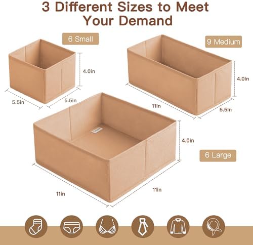 Criusia Drawer Organizer Clothes, 21 Pack Dresser Organizer for Baby Clothes, Underwear, Sock - Foldable Closet Organization and Storage Dividers Bins for Nursery, Bedroom (Brown) - Image 2
