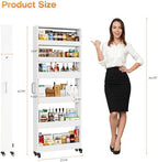 Slim Storage Cart, Lightweight 6 Tier Metal Rolling Utility Kitchen Cart on Wheels, Mobile Storage Shelving Unit Organizer for Bathroom Laundry Office Narrow Places (White, 6" D) - Image 7