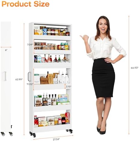 Slim Storage Cart, Lightweight 6 Tier Metal Rolling Utility Kitchen Cart on Wheels, Mobile Storage Shelving Unit Organizer for Bathroom Laundry Office Narrow Places (White, 6" D) - Image 7