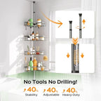 HAMITOR Shower Organizer Tension Pole: 4 Tier L-Shaped Corner Bath Shelf - Image 3