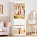 HUAHUU Freestanding 2FT Closet System with 3 Wood Drawers & Glasstop, 24" Closet Organizer System with Hanging Rod & LED Lights, Walk-in Closet Systems for Small Closets, White (24"L x 16" W x 80" H) by HUAHUU