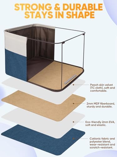 BALEINE 2 Pack Fabric Closet Storage Bins for Shelves, Linen Closet Organizers and Storage, Decorative Baskets for Organizing, Shelf, Clothes, Home, Office (Navy Blue, 17''x13''x10.5'') - Image 3