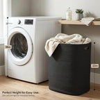 MEGASKET Large Laundry Hamper 16"x13"x22" - Tall Woven Laundry Basket, Cotton Rope Dirty Clothes Hamper, Baby Kids Nursery Wicker Laundry Basket, Bedroom Aesthetic, Soft Laundry Bin, Black Hamper, 75L - Image 4