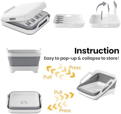 Volnamal Collapsible Wash Basin with Drying Rack & Drain Plug, Gray - Image 4