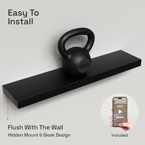 Solid Wood Floating Shelves for Wall 30 Inches Long, Black Wooden Shelf - Image 5