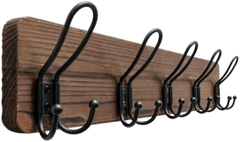 SKOLOO Coat Rack Wall Mount, Solid Wood Wall Mounted Coat Rack with Hooks, 24 Inch Wooden Coat Hooks for Wall, Rustic Entryway Hallway Organizer, Pre-Assembled, Wood Brown by SKOLOO