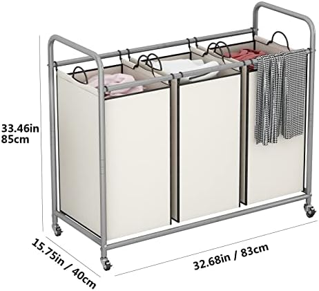 LINZINAR 3 Section Laundry Hamper, Beige Laundry Basket 135L Laundry Sorter - Image 6
