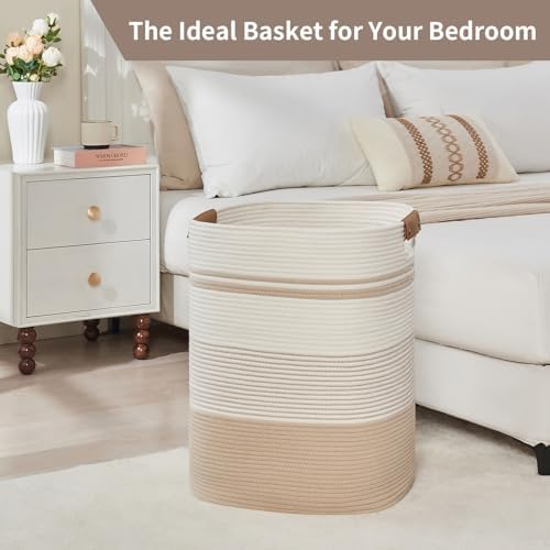 AINUOQI Laundry Basket with Handles - Blanket Basket & Hampers for Bedroom Aesthetic, Laundry Hamper & Blanket Storage for Living Room, Clothes Hamper, Tall, Large 17" x 14" x 22”, Off-white - Image 6