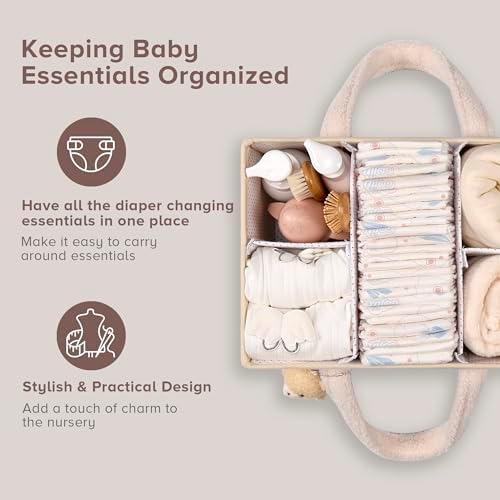 PeraBella Baby Diaper Caddy Organizer with Handle, Boy & Girl Shower Gift Basket, Portable Diaper Storage Basket Bin for Wipes, Newborn Baby Essentials Registry Search Must Haves, Car Caddy Organizer - Image 2