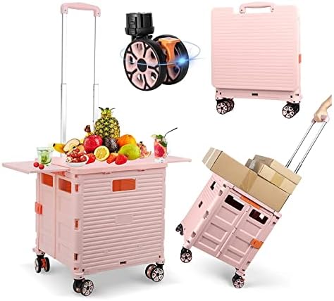 FELICON SELORSS Folding Utility Cart Portable Rolling Crate Handcart-Pink by FELICON