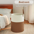 JMvicyroam 60L Cotton Rope Laundry Basket Hamper, White and Brown - Image 4