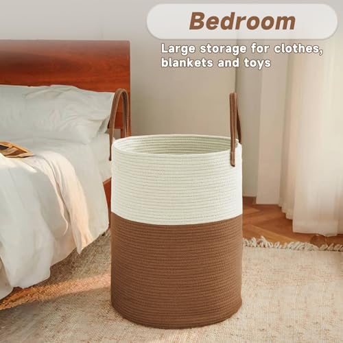 JMvicyroam 80L Cotton Rope Laundry Basket Hamper, White and Brown - Image 4