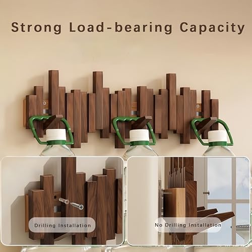 Key Holder Wall Mount, Splicable Wooden Piano Coat Rack Wall Mount, Modern Wall Art Flip Down Magnetic Hooks Wall Hook Hat Hanger for Entryway Key Holder Bedroom Kitchen (Black, 8 Hooks) - Image 5