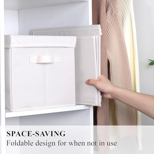 WUIKE Fabric Storage Bins with Lids, Beige, Extra Large, 3-Pack - Image 3