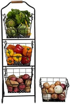 Mikasa Gourmet Basics Ferme 4-Tier Market Basket - Antique Black Wire and Acacia Wood Handle, Kitchen Fruit Vegetable Storage Organizer, 13.5 x 11.5 x 51 Inches - Image 4