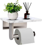 Toilet Paper Holder with Natural Marble Shelf for Bathroom Washroom,Wall Mounted Tissue Holder Suitable for Mega Roll (Brushed Nickel,Small 6.7 * 4.3 in) by Nodafuer