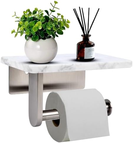Toilet Paper Holder with Natural Marble Shelf for Bathroom Washroom,Wall Mounted Tissue Holder Suitable for Mega Roll (Brushed Nickel,Small 6.7 * 4.3 in) by Nodafuer