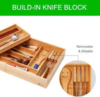 COIWAI Double Layer Bamboo Drawer Organizer Cutlery Utensil Silverware Drawer Organizer, cutlery Silverware Tray for Drawer, Utensil Holder Drawer Dividers for Flatware (L: 16.85 × 12.2 in) - Image 4