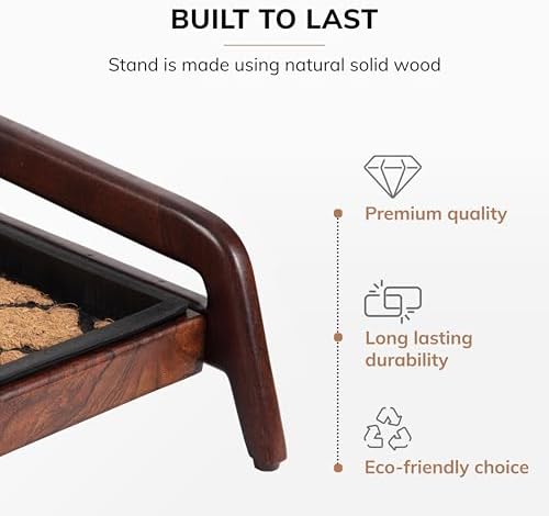Anji Mountain Heavy Duty Waterproof Wooden Shoe Storage Mat Organizer/Boot Storage Tray Multi Use for Entryway with Coir, Tan and Black Trellis Insert, 1 Tier, Fits 2 Pair (26.5" Wide) - Image 3