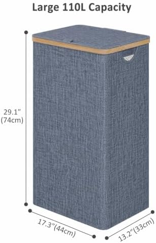 IEGrow Laundry Hamper with Lid,110L Laundry Basket with Mesh Bags,Blue - Image 2