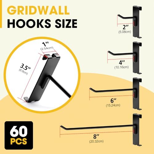 Gridwall Hooks 6 Inch, 60 Pack Metal Display Hooks for Grid Wall - Image 2