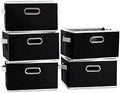 PRANDOM Fodable Storage Baskets for Closet [5-pack] Decorative Fabric Storage Bins Cubes with Leather/Metal Handles for Shelves Bedroom Living Room Black (11.5x8.5x6.7 Inch) by Prandom