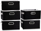 PRANDOM Fodable Storage Baskets for Closet [5-pack] Decorative Fabric Storage Bins Cubes with Leather/Metal Handles for Shelves Bedroom Living Room Black (11.5x8.5x6.7 Inch) by Prandom