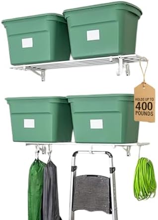 StoreYourBoard Garage Wall Shelf, 1x4 ft, Holds 400 lb, 6 Hooks, 2 Pack by StoreYourBoard