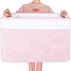 MINTWOOD Design 112L Extra Large Blanket Basket Holder Living Room, 25"x17"x16" Rectangle Rope Woven Storage Basket with Handles for Laundry, Towels, Shoes, Dog Toy Organizer Bin Box, Light Pink by MINTWOODDesign