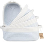 NaturalCozy 5-Piece Rectangle Storage Basket Set- Natural Cotton Rope Woven Baskets for Organizing! Small Basket for Montessori, Baby Nursery, Dog Toy Baskets, Cat Toy Box, Bathroom Organization Bin by NaturalCozy