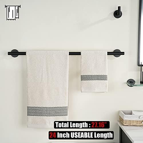 JQK Black Towel Bar, 27 Inch 304 Stainless Steel Thicken 0.8mm Towel Rack Bathroom, Towel Holder Matte Black Wall Mount, Useable Length 24 Inch, TB110L24-PB - Image 3