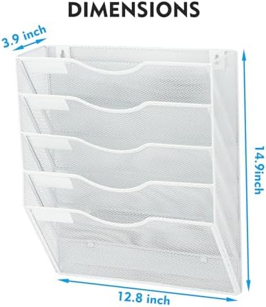 EASEPRES Magnetic 5 Pocket Mesh Hanging File Organizer, Wall Mounted Mail Paper Document Folder Holder, Clipboard Storage Organization Magazine Rack with Nametag Label for Office Home School, White - Image 3