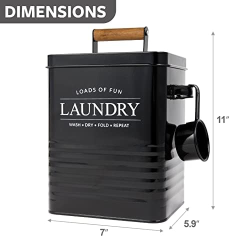 Calindiana Modern Farmhouse Metal Laundry Soap Dispenser Container Holder with Scoop for Laundry Room Decor and Space Saving Laundry Room Organization and Storage, Laundry Powder Container, Black - Image 3