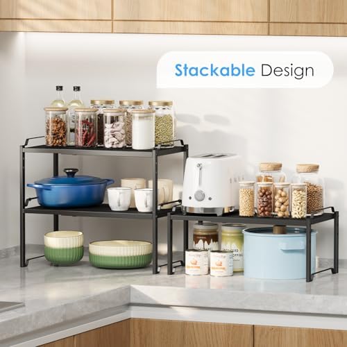 2 Pack 11” Depth Expandable Kitchen Cabinet Organizer Shelves, Metal Kitchen Countertop Organizers and Storage Shelving, Heavy Duty Stackable Storage Rack Shelf For Pantry Cupboard Counter Tabletop - Image 5
