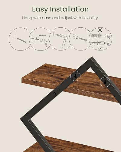 CHOEZON Floating Shelves, Set of 2 Wall Shelves, 2-Tier Hanging Shelves, Wall Shelf Set of 2, Wall Mounted Shelves, for Living Room, Bedroom, Kitchen, Office, Study, Rustic Brown TBJ01P2BF - Image 5