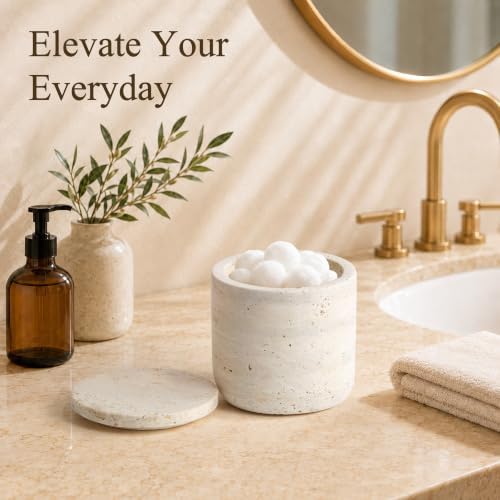 YMXYJM Marble Qtip Holder with Lid, Cotton Ball Bathroom Canister,Cream - Image 5