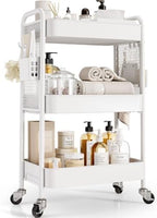 TOOLF 3 Tier Rolling Cart, Metal Utility Storage Cart with Pegboard, White by TOOLF