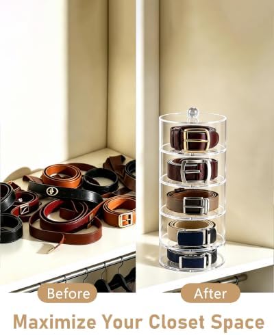 Belt Organizer, 5-Tier Acrylic with Dust Cover, for Closet, Clear - Image 6