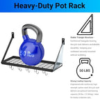 Miyili Pot Rack Square Grid Wall Mounted Kitchen Pot And Pan Organizer Shelf With 10 Hooks, 24 by 10-inch (Black), KR301B1 - Image 5