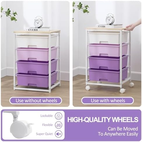 SYKIARIOL Rolling Cart with Drawers, 4-Drawer Utility Cart, Purple - Image 6