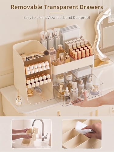 Booklov Small Makeup Organizer for Vanity Countertop, Cream - Image 5