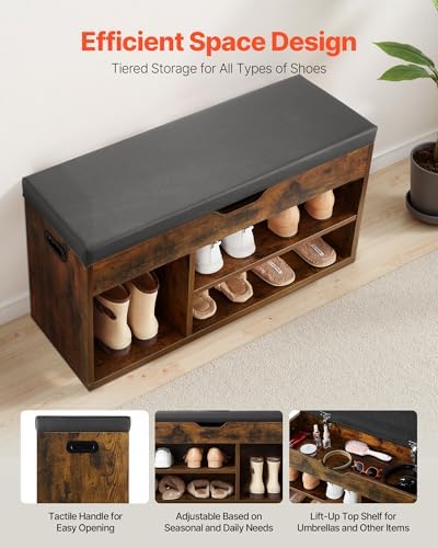 VEVOR Shoe Storage Bench with Padded Cushion, Entryway Bench with Hidden Storage, Holds up to 300 lbs, 31.7 x 12.0 x 17.5 Inches, for Entryway, Hallway, Living Room, Bedroom - Image 5