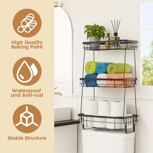 PowerKing Over The Toilet Storage Shelf, 3 Tier Bathroom Organizer, Black - Image 4