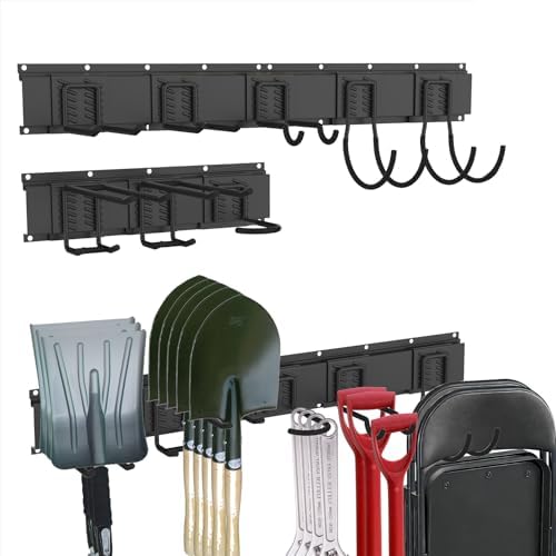 CBWLWJ Garage Tool Organizer Wall Mount, 64 inch Garage Wall Organizer, 660lbs Sturdy Garden Tool Organizer with 8 Adjustable Hooks, for Yard, Shed, Basement, Workshop(Black) by CBWLWJ