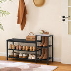 YATINEY 3-Tier Shoe Rack Bench, Wooden Shoe Storage Bench, Industrial Entryway Bench with Storage, Multi-Functional Shoe Rack with Seat for Bedroom, Hallway, Living Room, Black HX05BB - Image 2