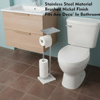 Toilet Paper Holder with Shelf, Free Standing Toilet Paper Holder with Storage - Toilet Paper Stand for Holding Extra 3 Rolls, Tissue Holder for Bathroom (Brushed Nickel with Marble Base) - Image 7
