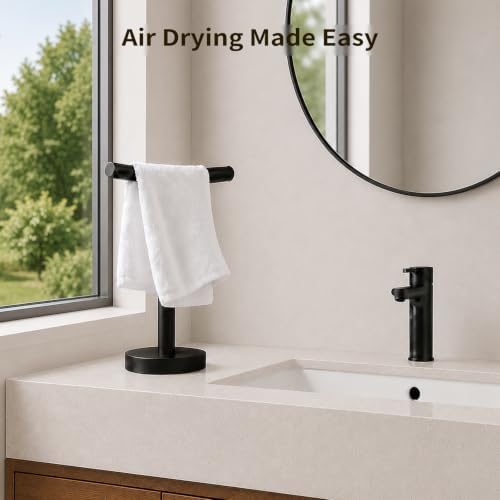 YUMORE Hand Towel Holder Stand for Bathroom & Kitchen, Freestanding T-Shape Towel Rack with Weighted Base, Matte Black - Image 6