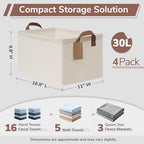 CHICVITA 4 Pack Large Fabric Storage Baskets for Shelves, 30L Beige - Image 3